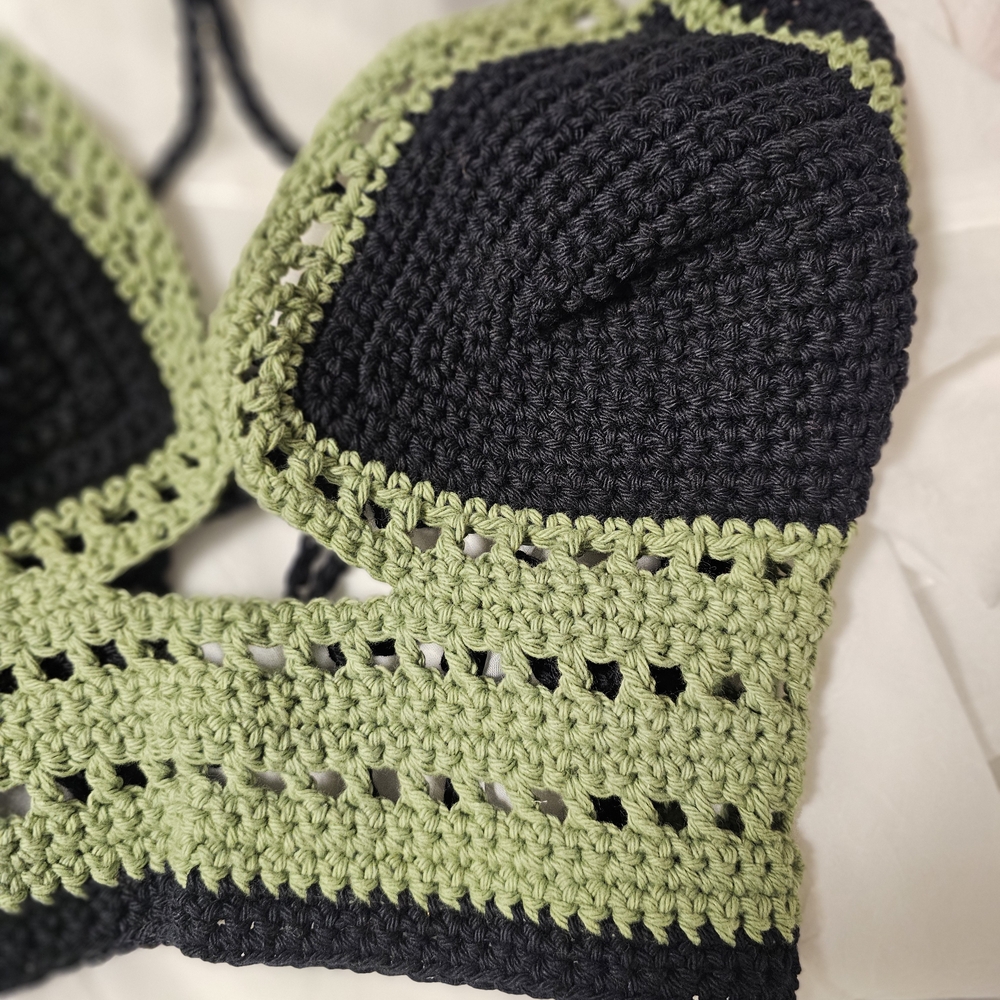 Handmade Crochet Top in Black and Green
